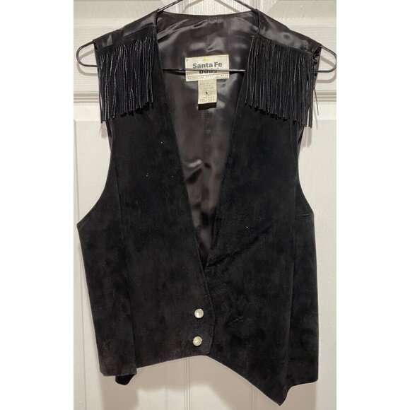 Santa Fe Duds Jackets & Blazers - Santa Fe Duds Black Suede Women's One Size Western Leather Fringe Vest Snap